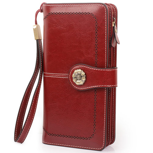 Pearl Angeli RFID Blocking Wallet Women Large Real Leather Purse for Women Elegant Ladies Purse Wallet with Hollow Out Design